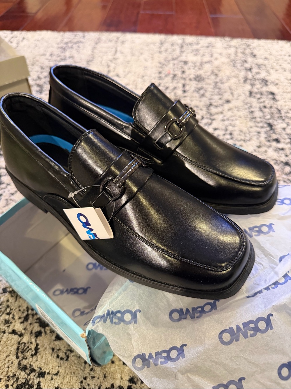 Josmo Boys Black Slip-On Dress Loafers Buckle Square Toe US 6 Formal